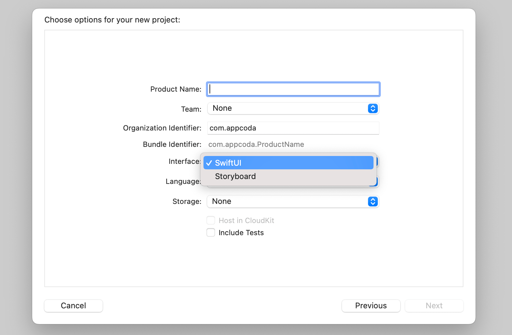 圖 1.3. 在 Xcode 中的使用者介面選項