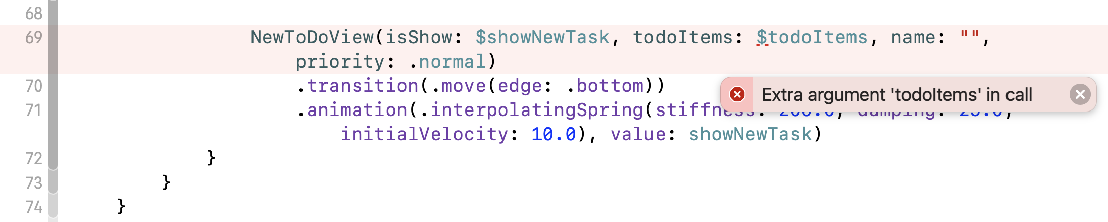 圖 22.5. Xcode 向你顯示 ContentView 中的錯誤