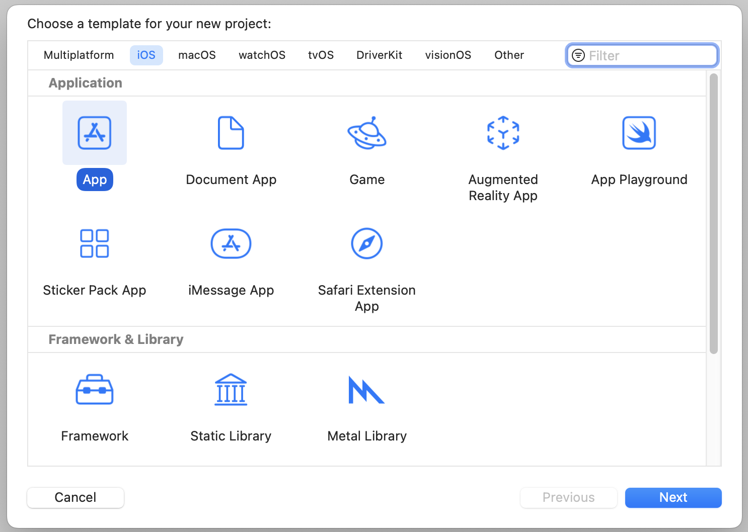 圖 29.2. 使用 App 模板創建一個新項目