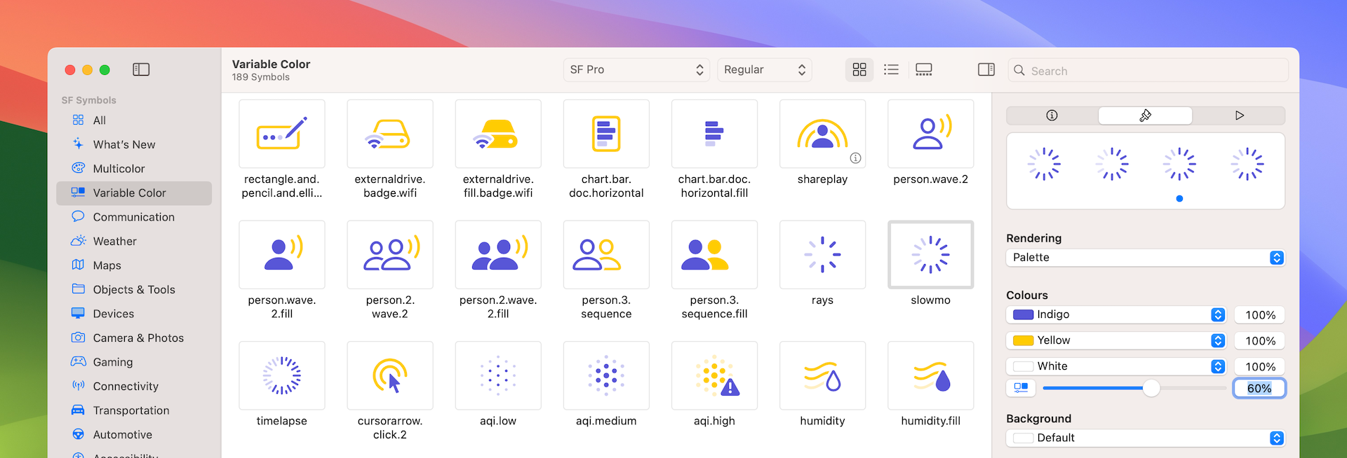 圖 3.19. 在 SF Symbols app 使用 Variable Colors