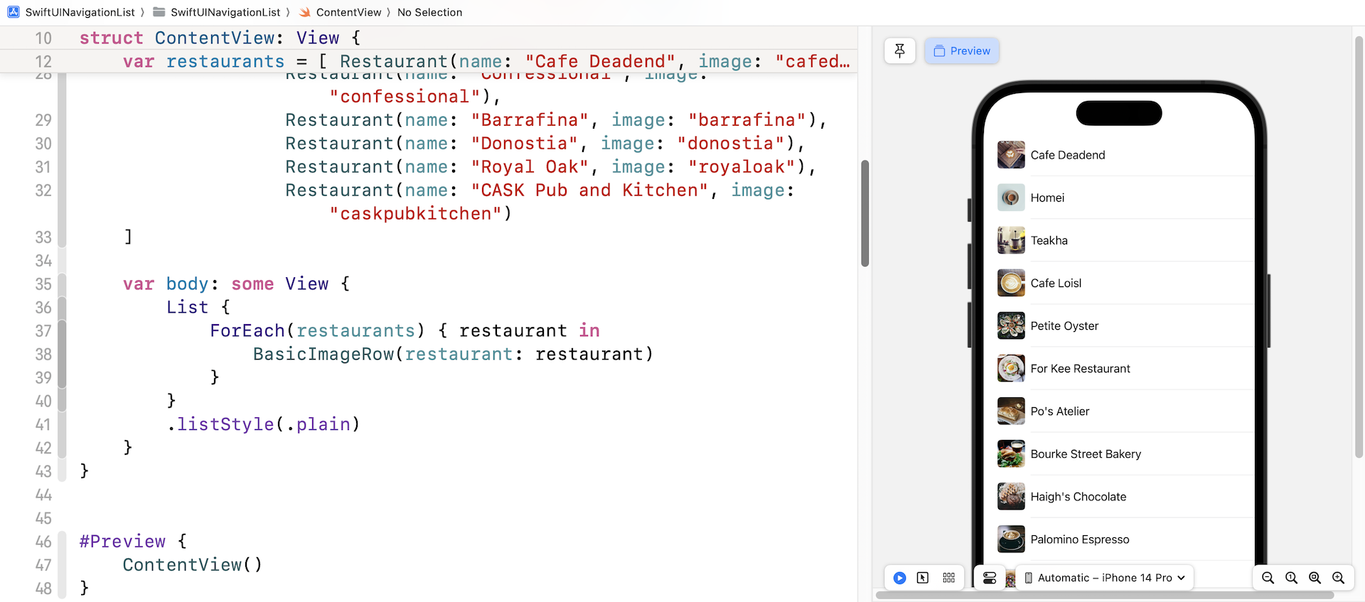 圖 11.2. 起始專案應顯示一個簡單的清單視圖