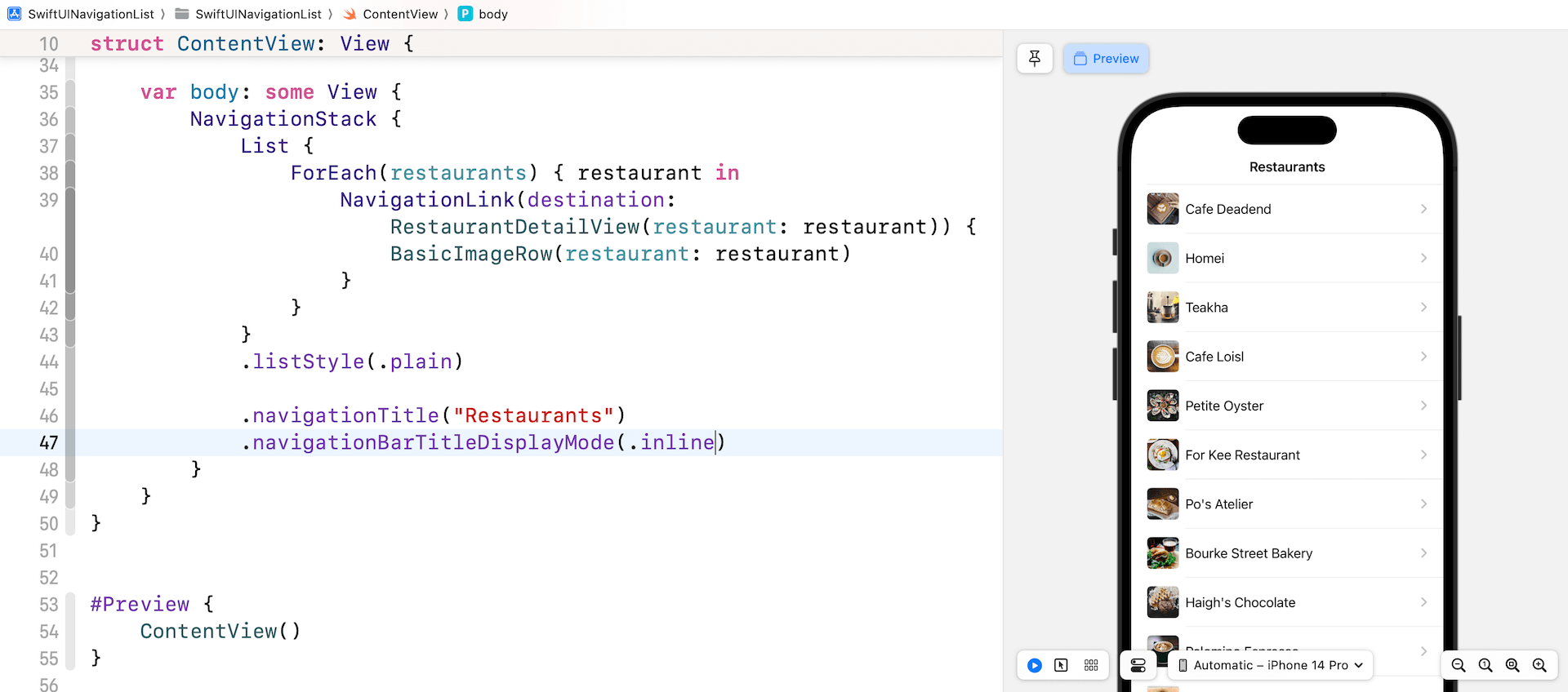圖 11.6. 設定顯示模式為「.inline」來使用小型導覽列