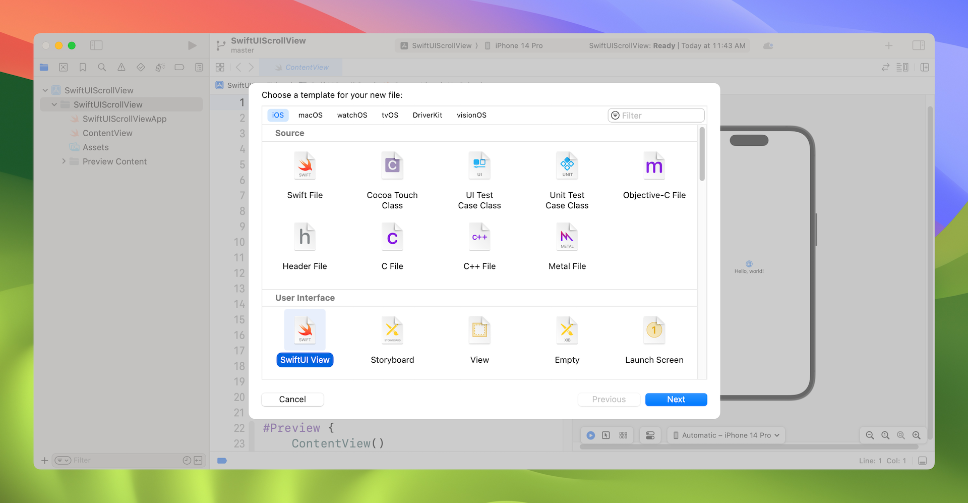 圖 5.4　選取 SwiftUI View 模板