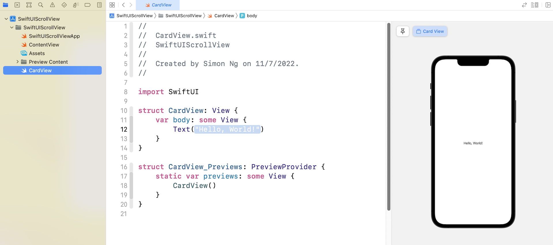 圖 5.5. 就像ContentView.swift 一樣，你可以在畫布中預覽CardView.swift