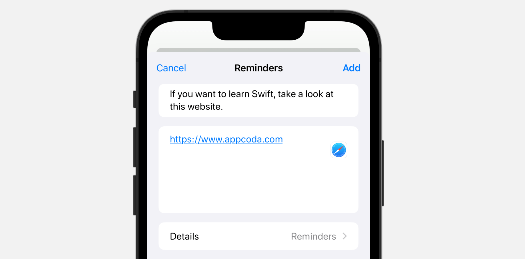 圖 40.4. Reminders App 顯示預設的訊息