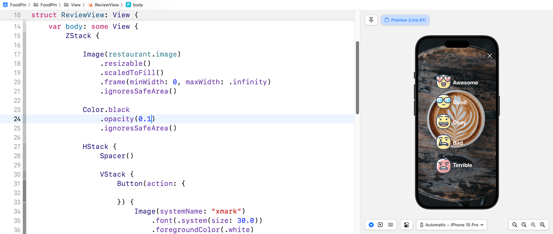 圖 15.5. 使用餐廳圖片作為背景