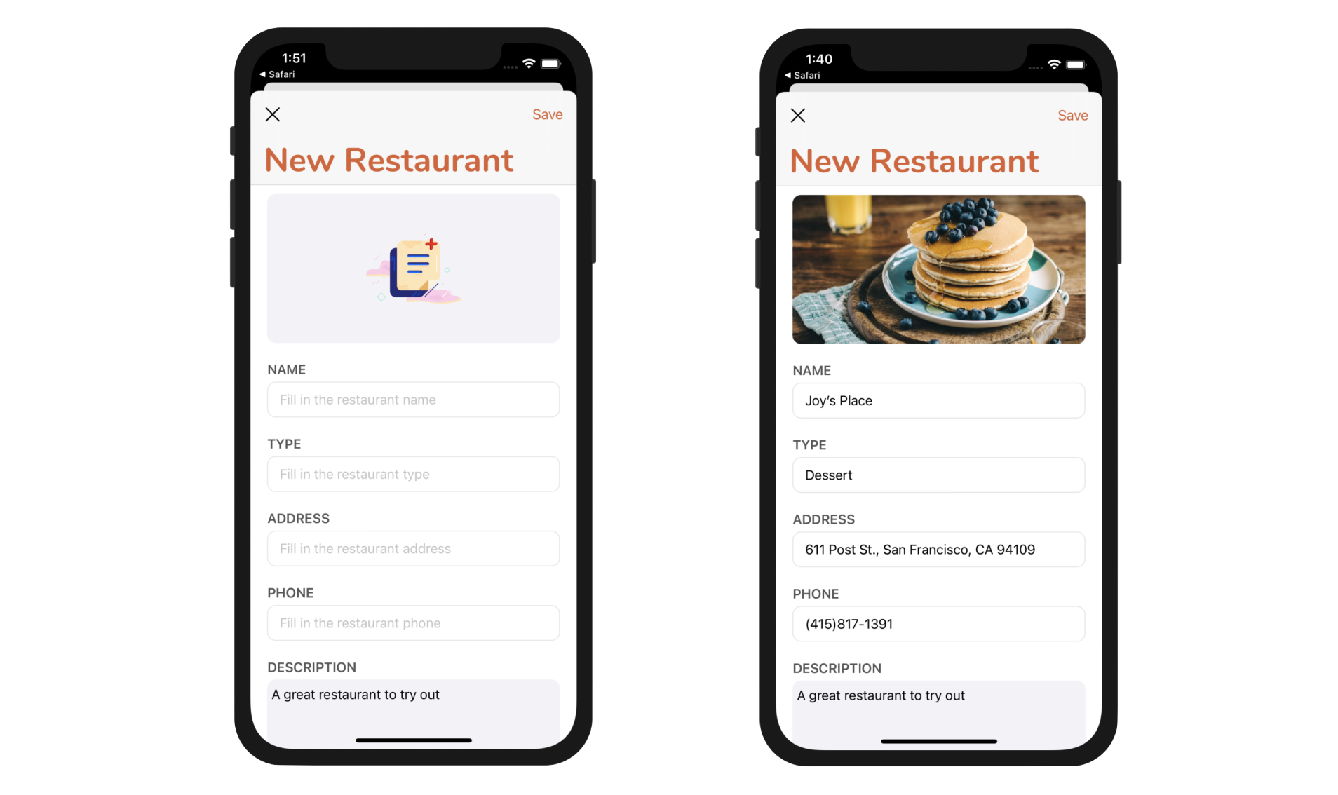 圖 17.1. 建立新餐廳畫面來加入新餐廳