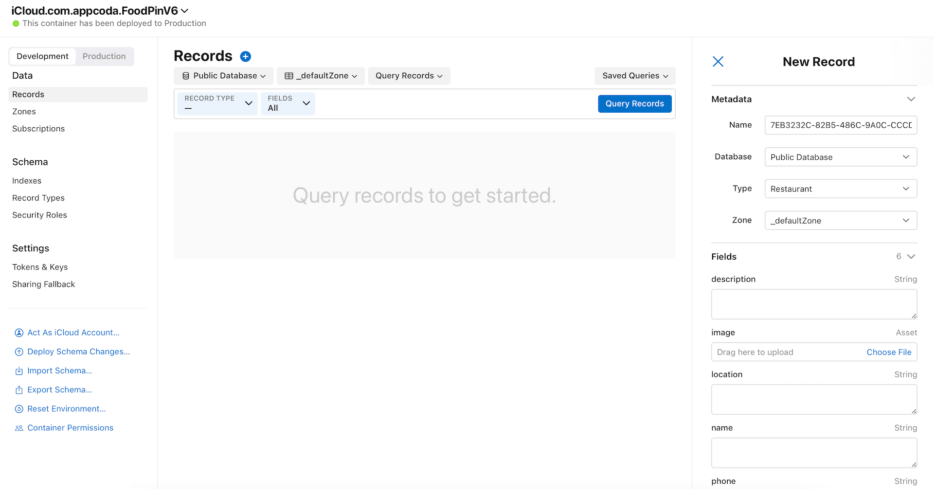 圖 23.12. 　在CloudKit 儀表板加入新紀錄