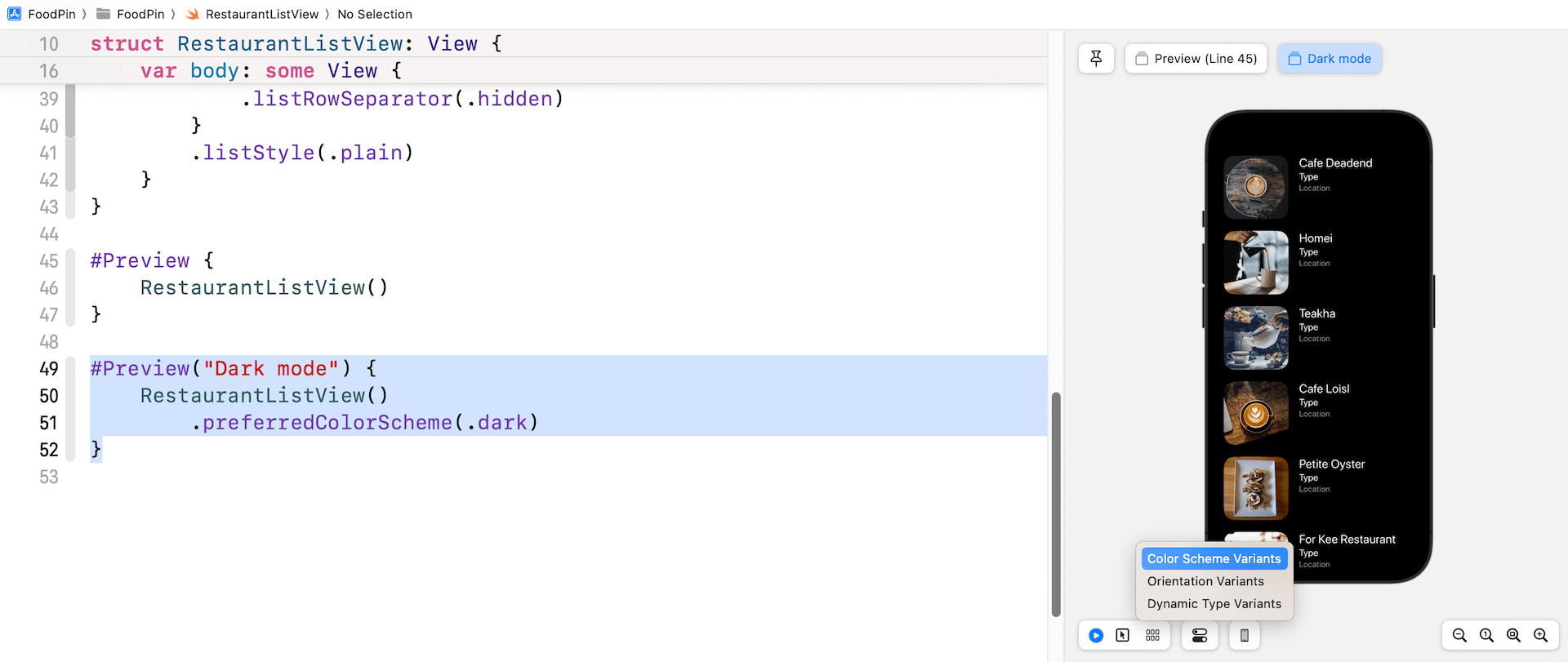 圖 7.14. 在深色模式下預覽App UI 