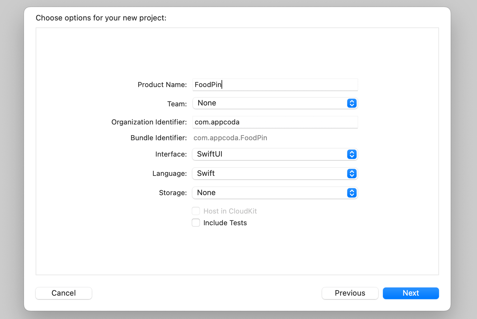 圖 7.2. 建立一個 FoodPin 專案