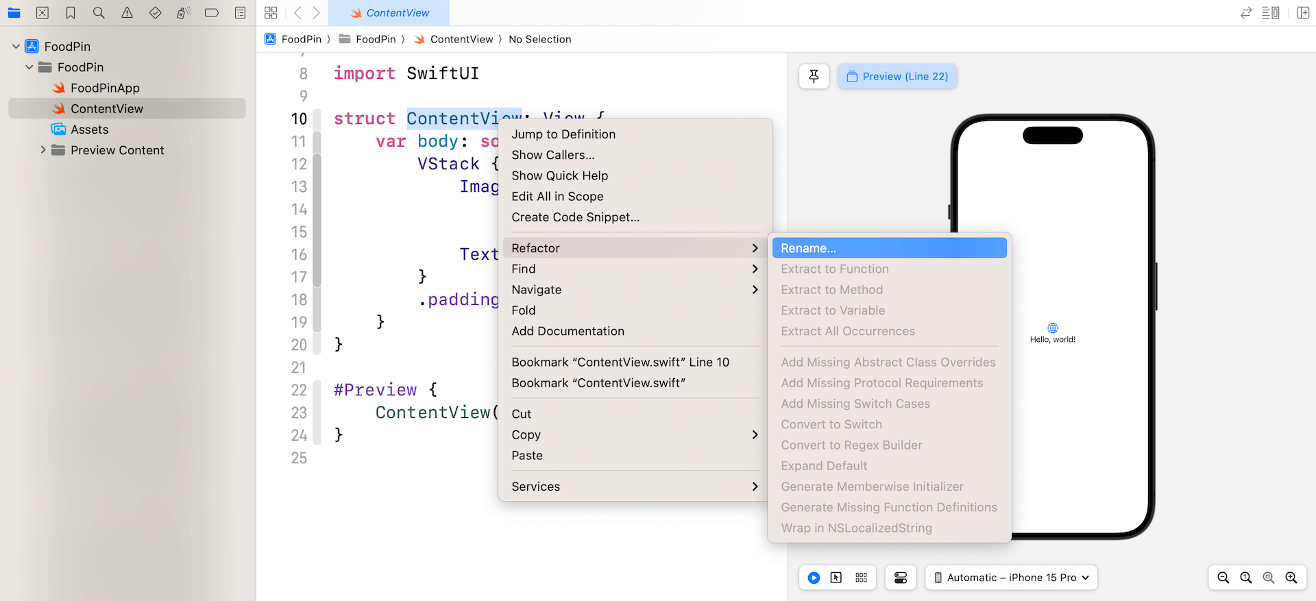 圖 7.3.　重新命名 ContentView.swift 檔