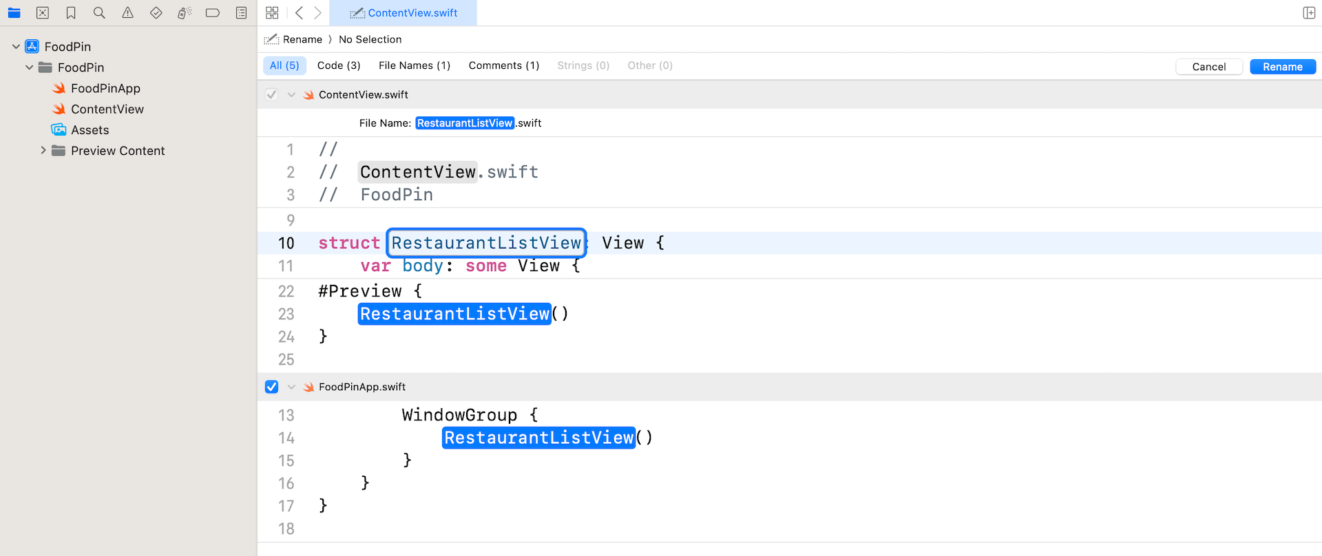 圖 7.4.  更新名稱為RestaurantListView 
