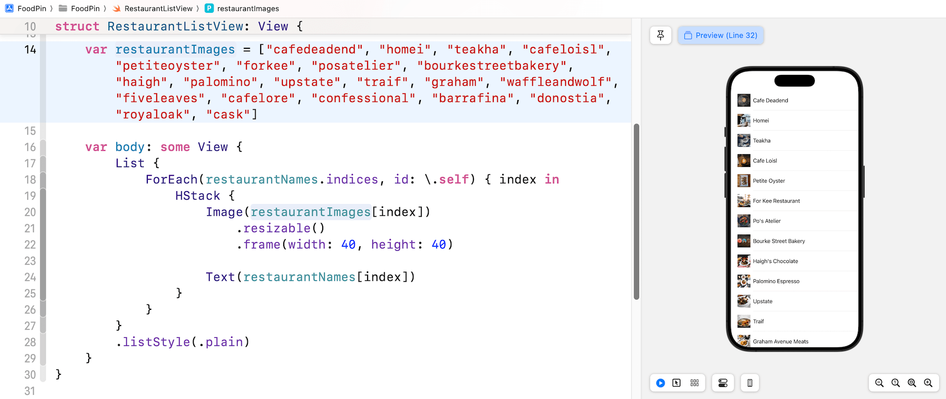 圖 7.8. 顯示不同的餐廳圖片