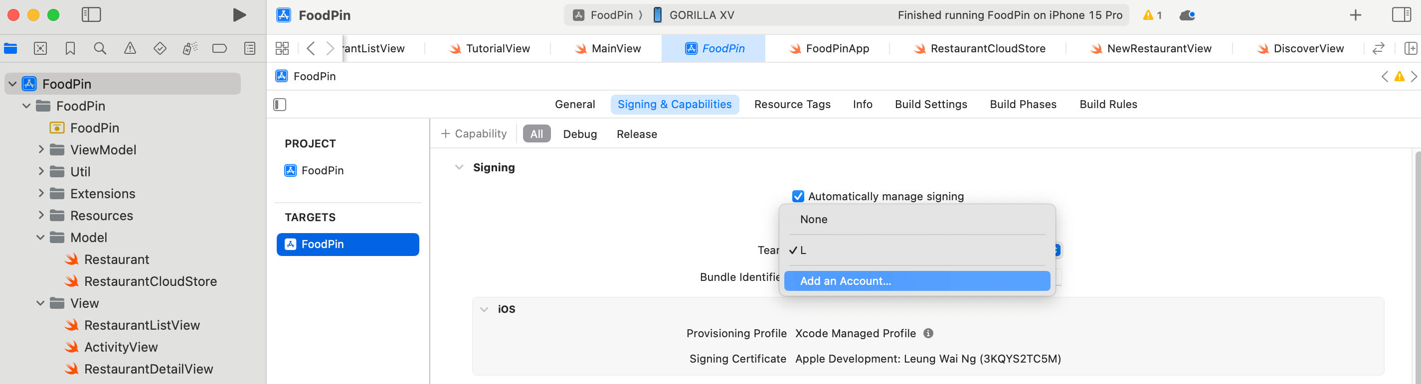 圖 25.2. 在 Xcode 中加入你的 iOS 開發者帳號