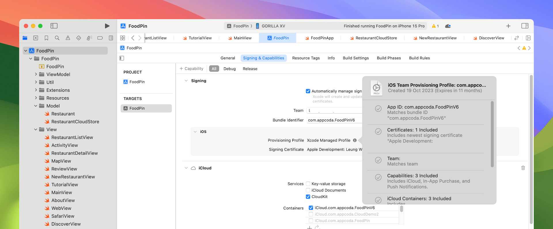 圖 25.3 　Xcode 為你建立裝置描述檔與簽署憑證