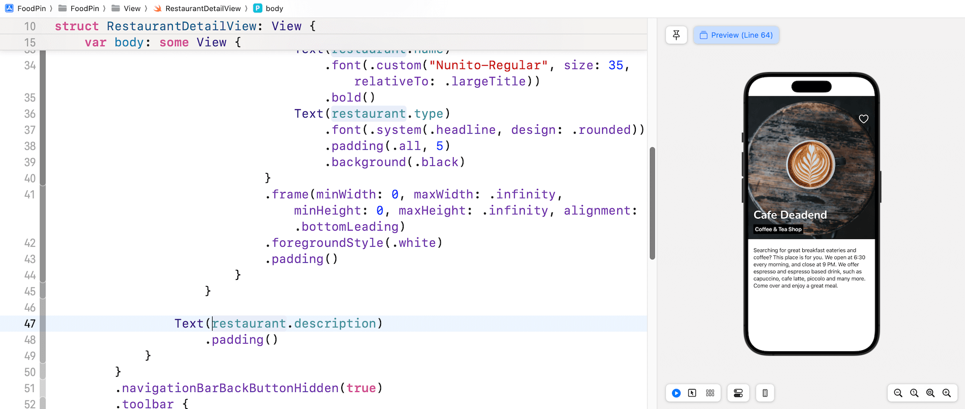 圖 12.11. 顯示餐廳描述