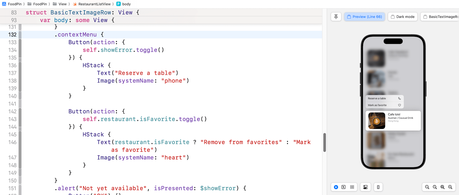 圖 10.5. 長按一列來顯示內容選單