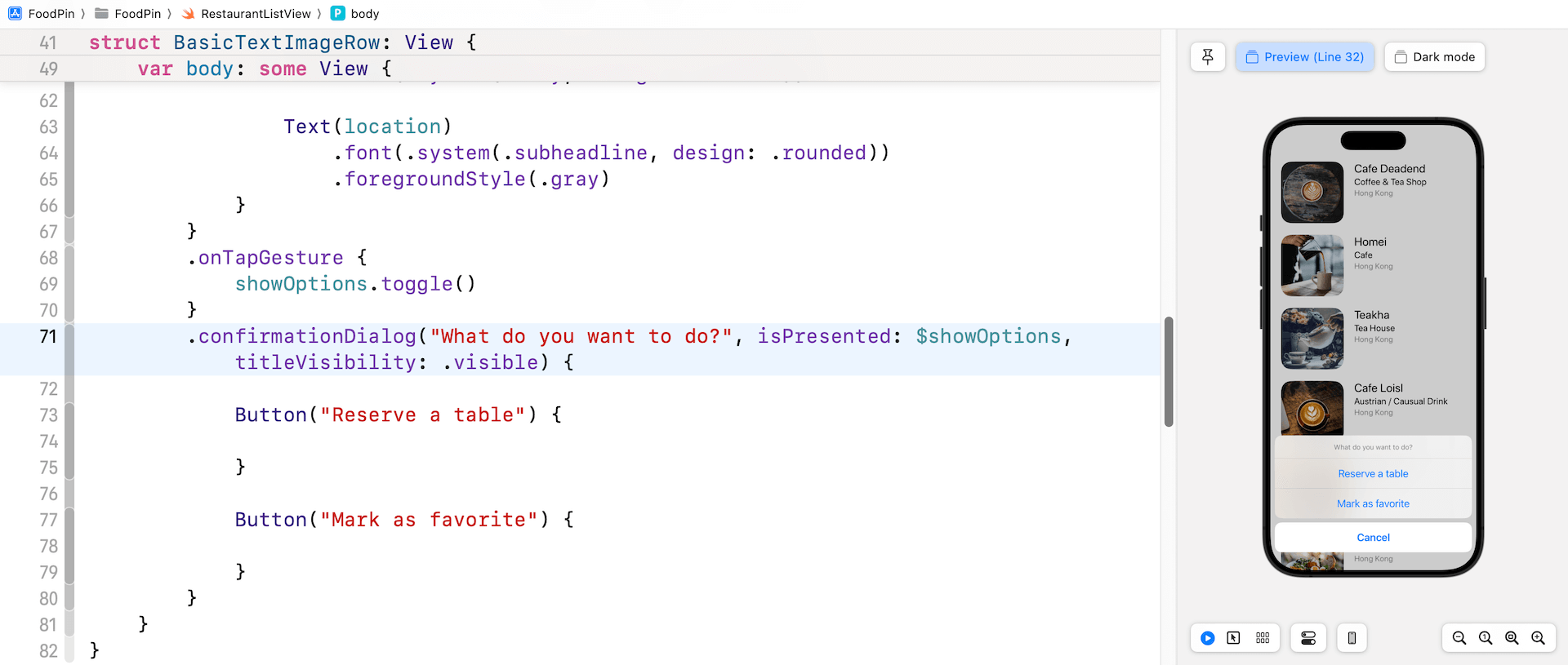 圖 8.10. 實作動作選單