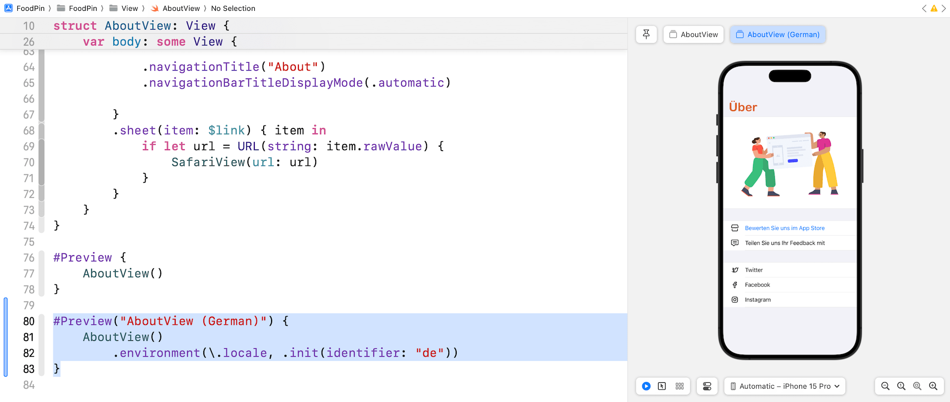 圖 24.8. 以不同語言（如德語）預覽 App UI 