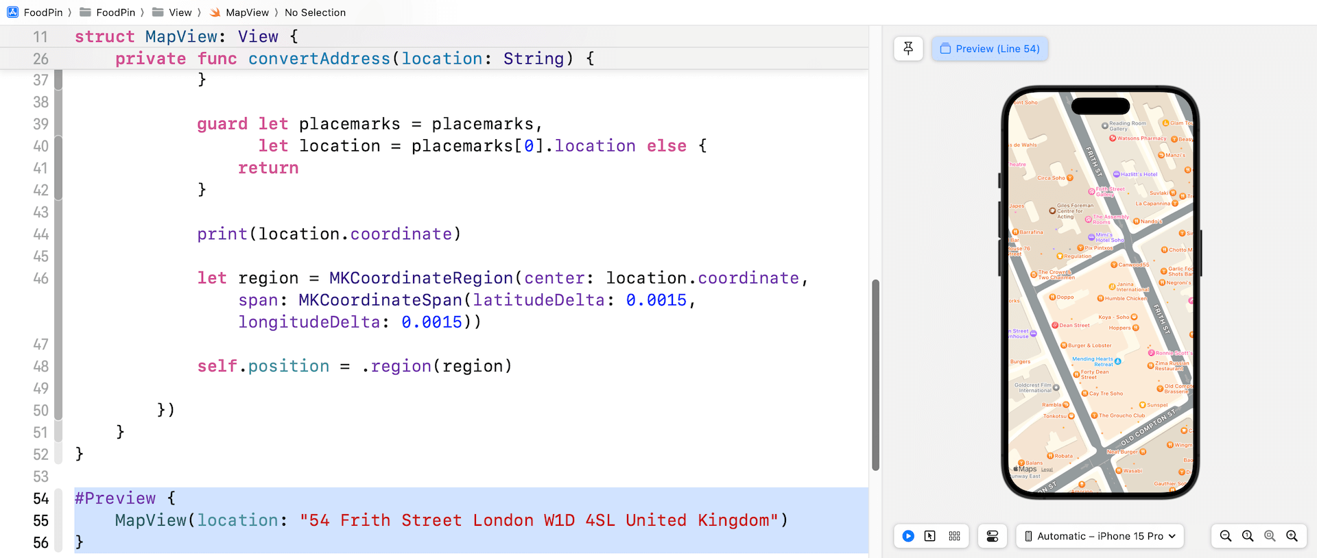 圖 14.3. 　地圖視圖現在可以轉換地址並顯示其位置