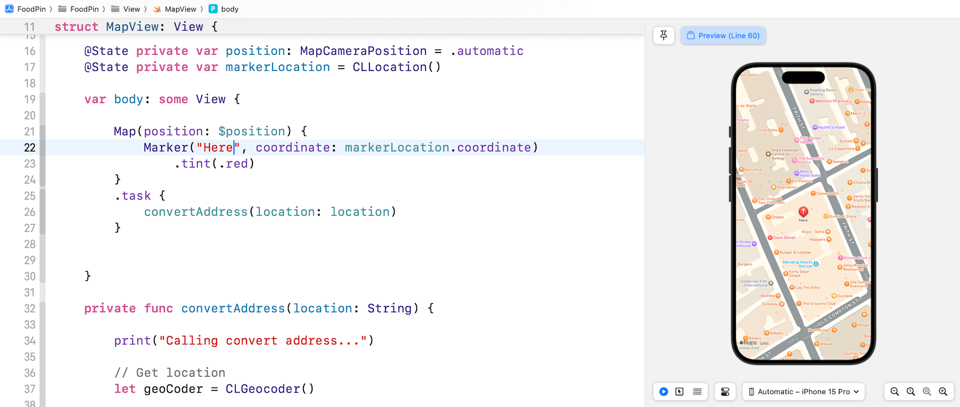 圖 14.4 地圖視圖顯示該位置的標記
