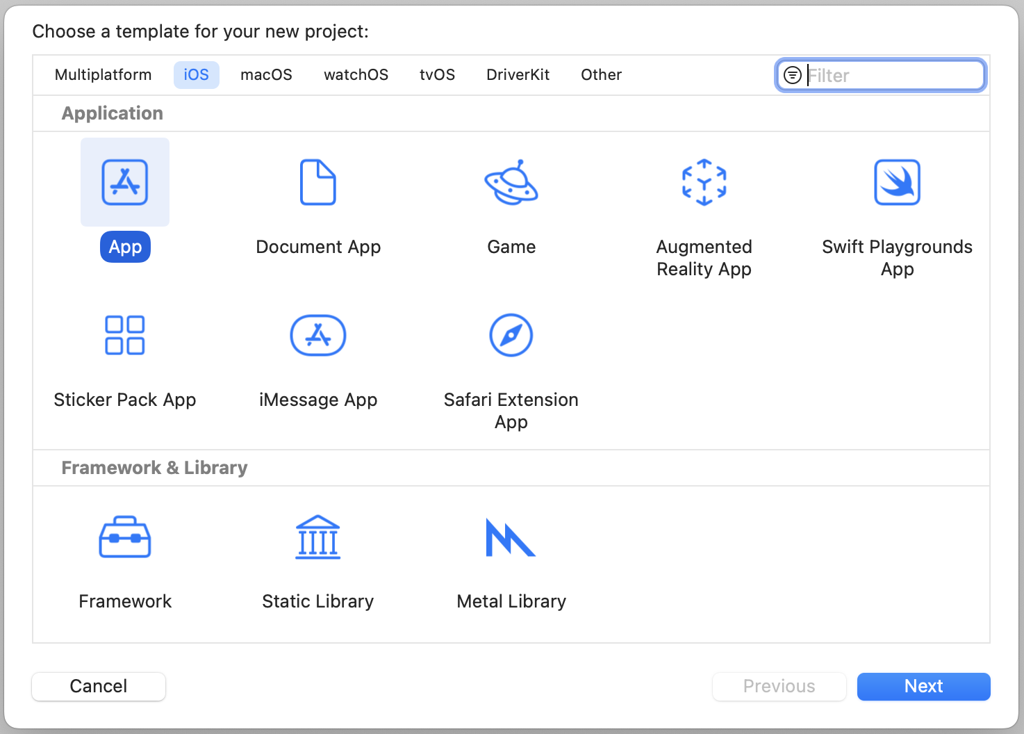 圖 6.2.  Xcode 專案模板