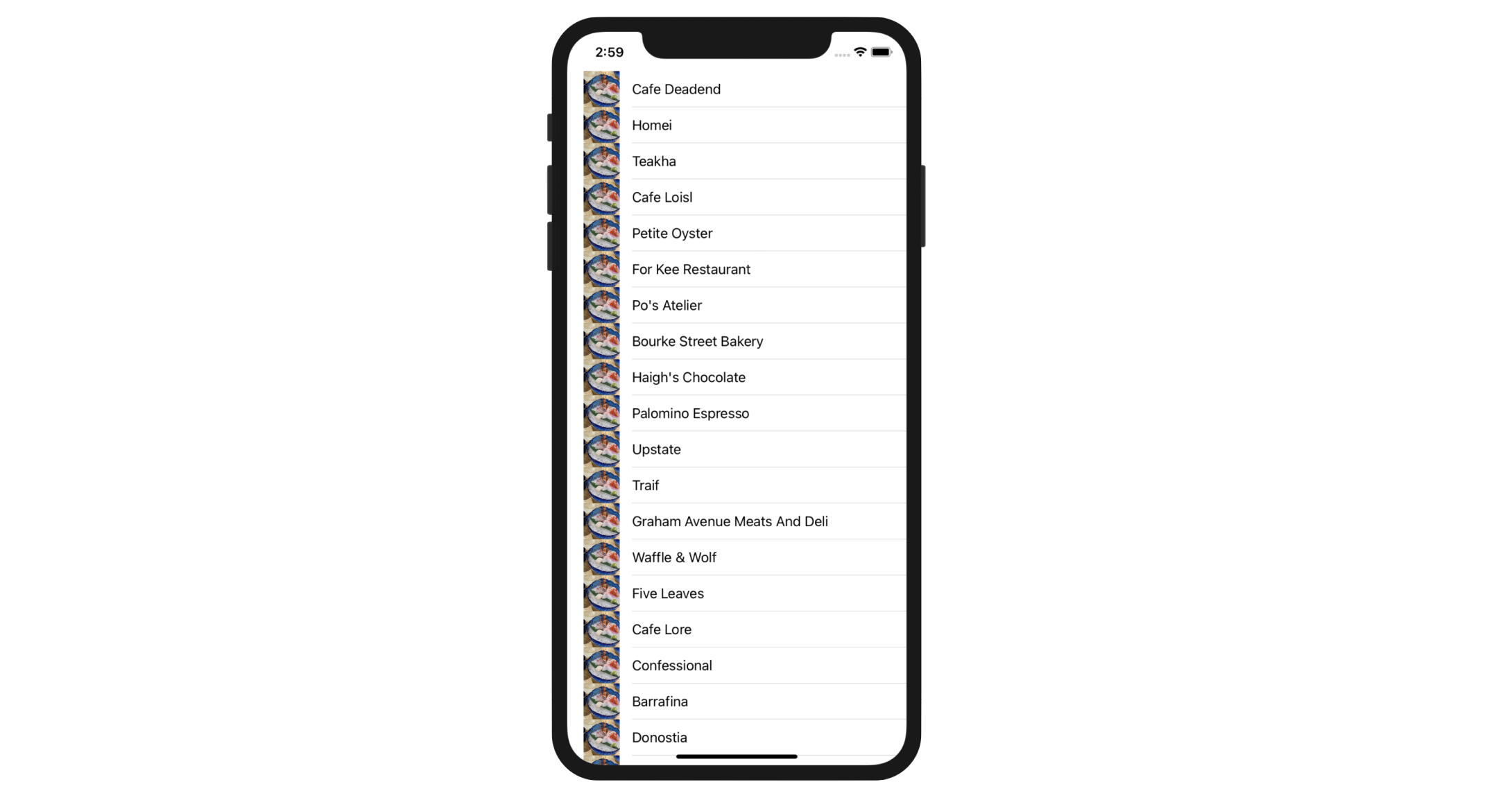 圖 6.4. 顯示餐廳列的簡單清單視圖