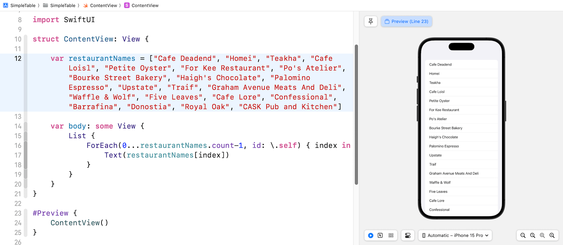 圖 6.6. App 顯示餐廳名稱清單