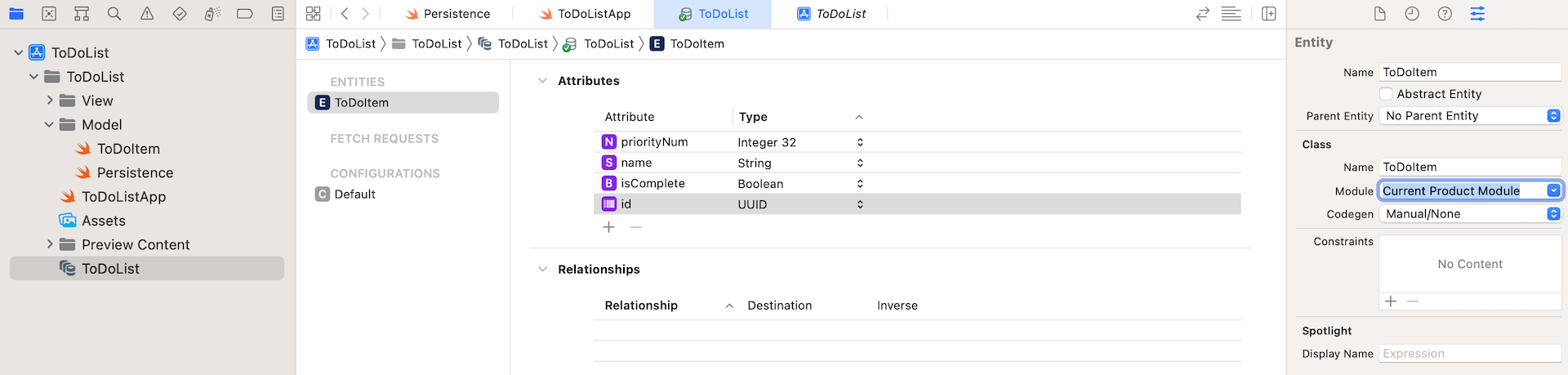 圖 18.1. 　Core Data 的視覺化資料模型編輯器