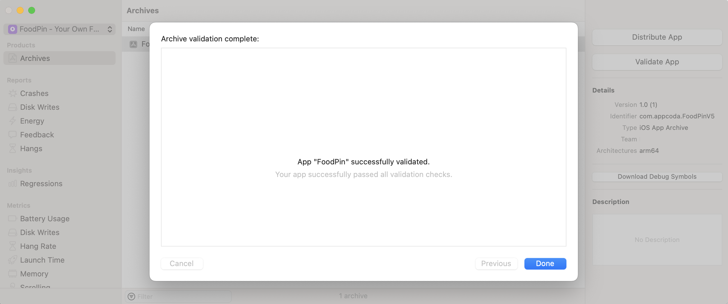 圖 26.16. Xcode 會自動為你的發行版本建立描述檔