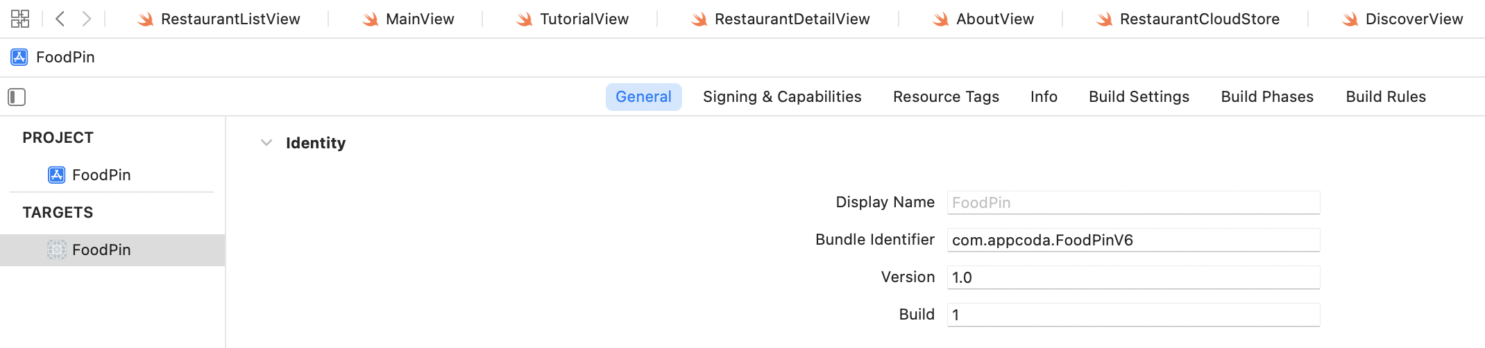 圖 26.8. 在專案編輯器中檢查 Version 與 Build 欄位