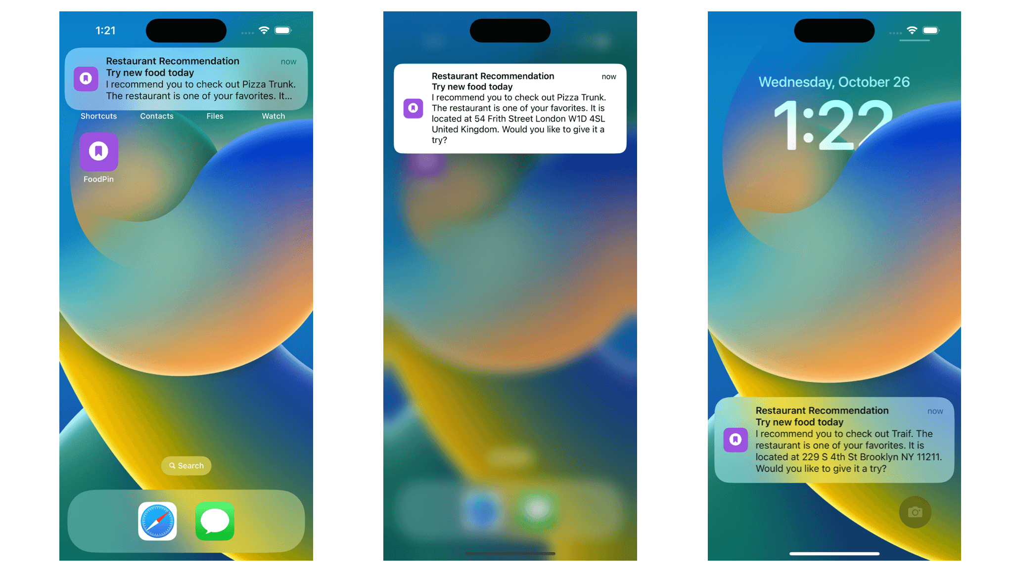 圖 29.6. 主畫面與鎖定畫面上的使用者通知