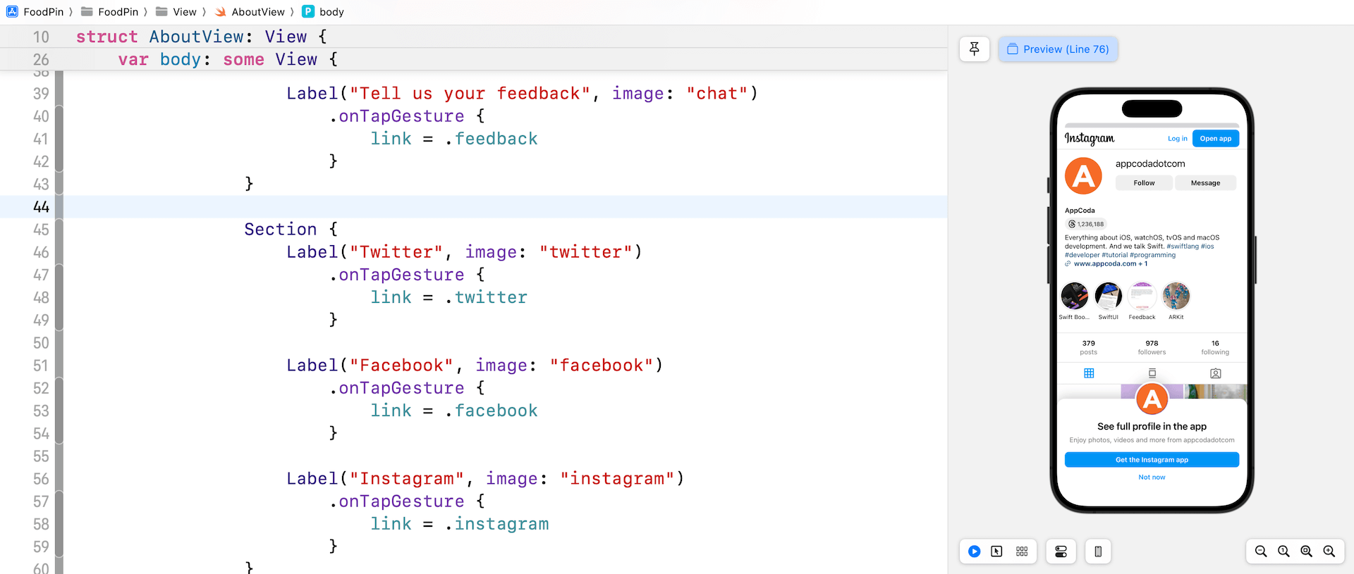 圖 22.5. 使用網頁視圖開啟連結